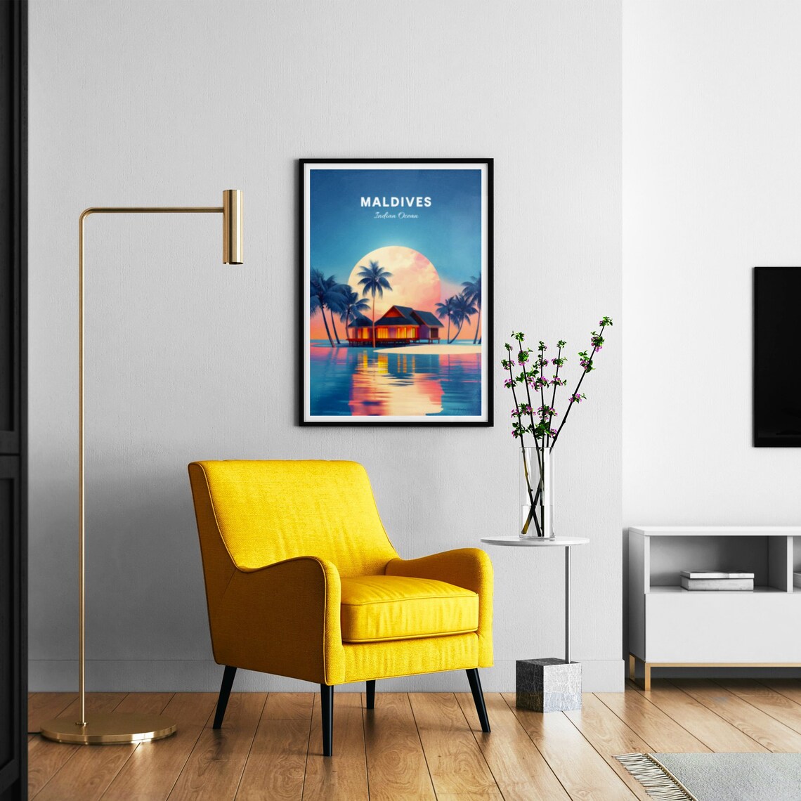 Maldives Indian Ocean Sunset Overwater Bungalow Travel Poster - Image 3