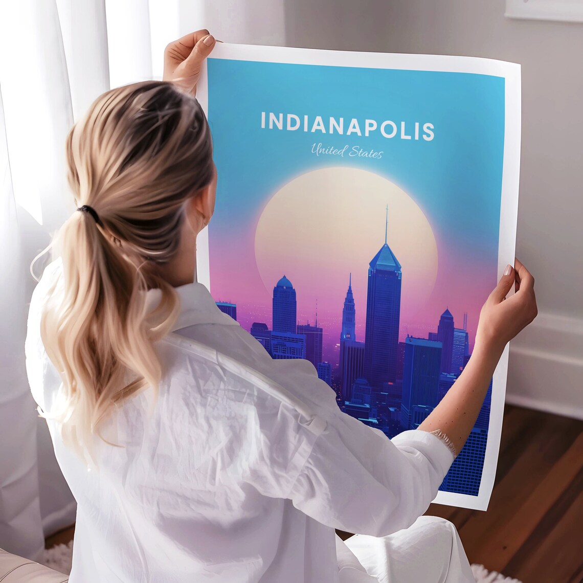 Indianapolis City Skyline at Sunset Giant Sun Purple Sky Poster - Image 3