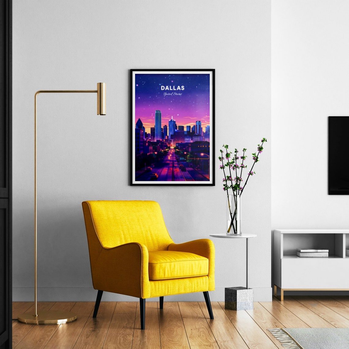 Dallas Night Skyline Glowing Over Highway City Lights Poster - Image 3