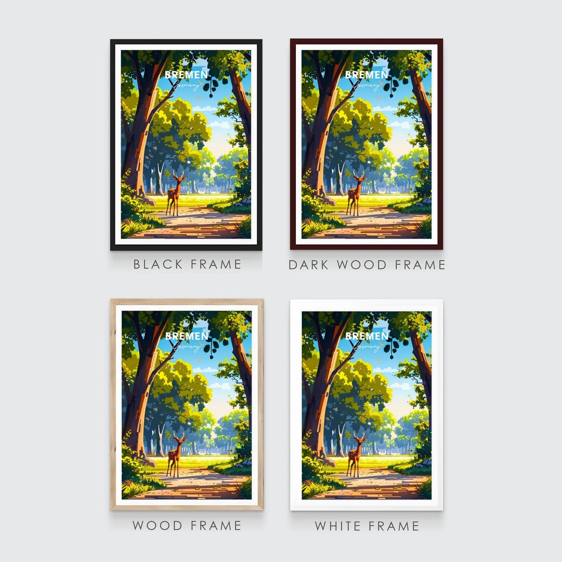 Bremen Germany Deer Forest Clearing Sunny Day View Art Poster - Image 3