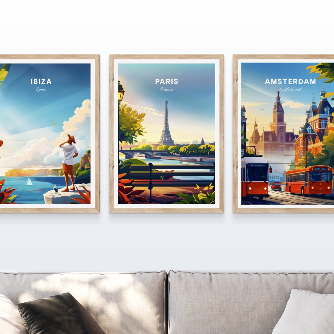 Paris France Eiffel Tower Riverside Park Bench View Travel Poster - Image 4