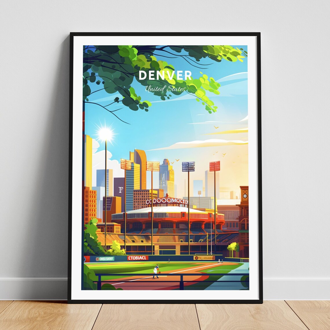 Denver Colorado Baseball Stadium Daytime Skyline Sports Travel Poster
