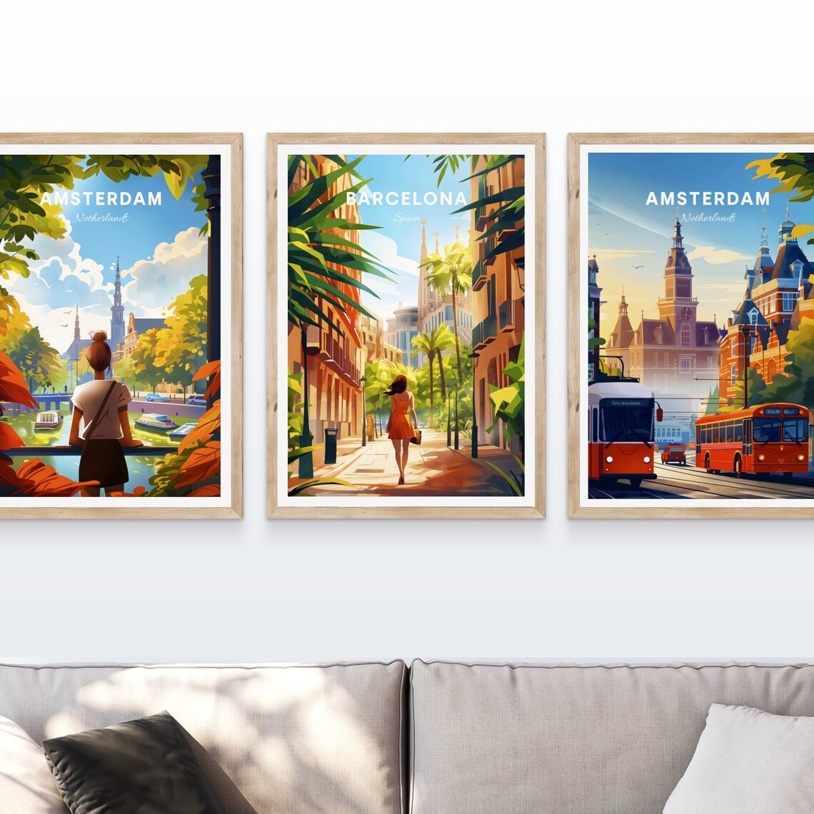 Barcelona Spain Palm Street Stroll Sagrada Familia Spires Poster - Image 3