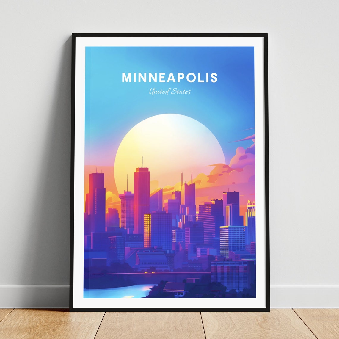 Minneapolis Minnesota Skyline Sunset River Glow Cityscape Poster