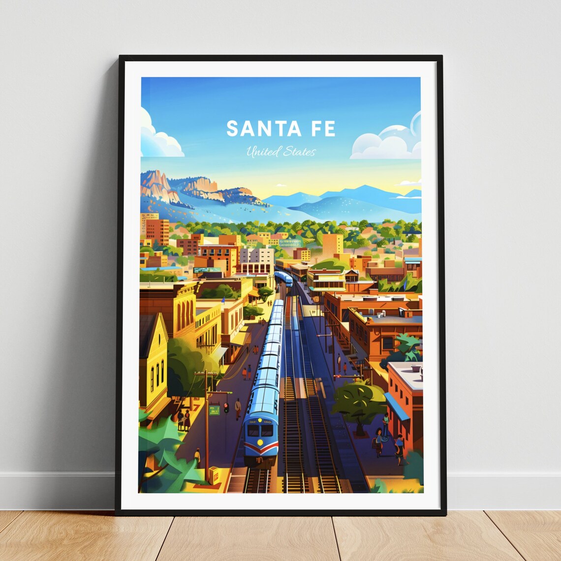 Santa Fe New Mexico Blue Train Railway Station Travel Poster