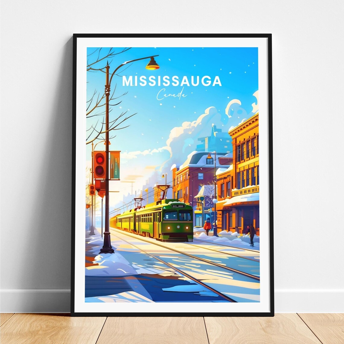 Mississauga Canada Winter Tram Snowy Street Scene Day Poster
