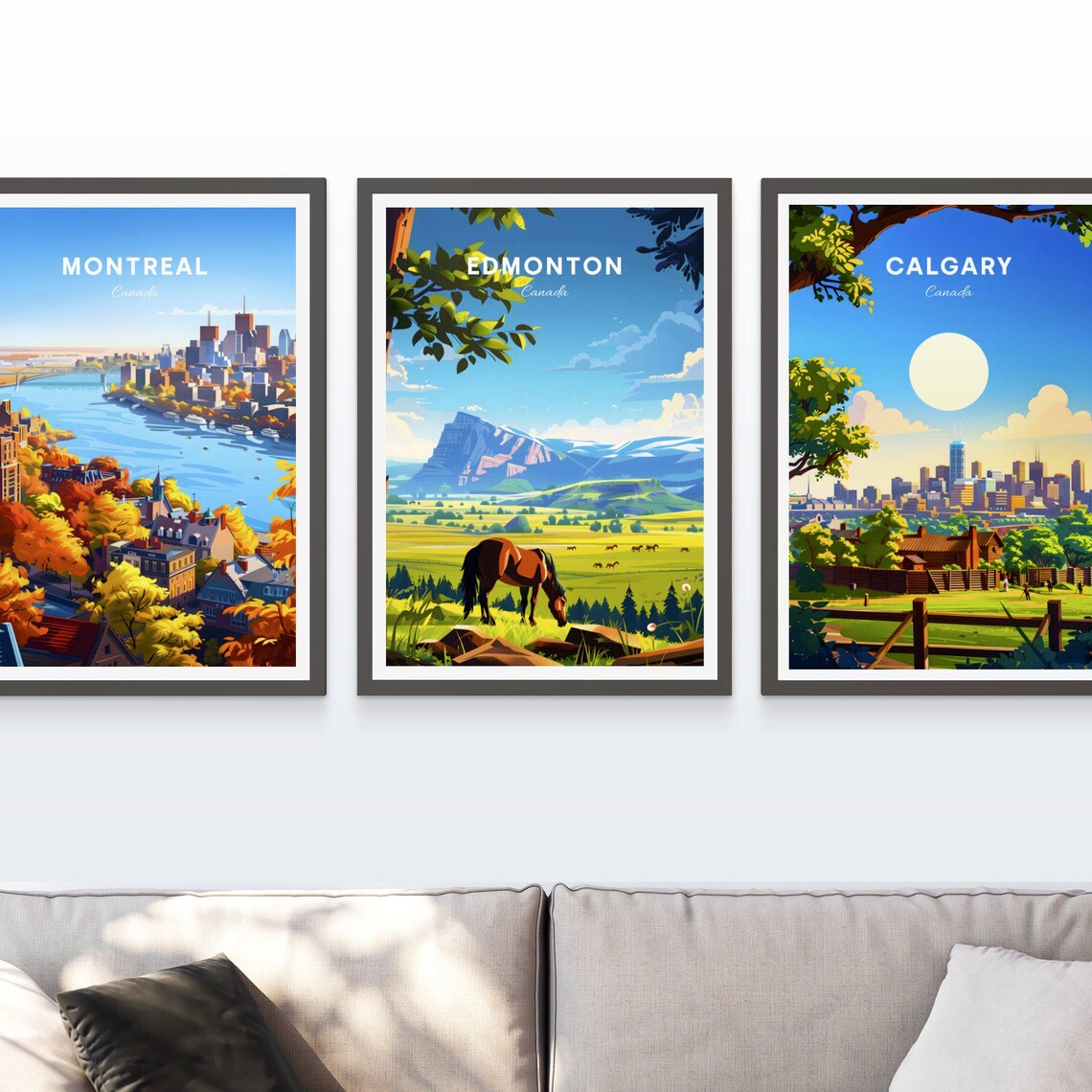 Edmonton Canada Horse Grazing Green Meadow Mountains Travel Poster - Image 4
