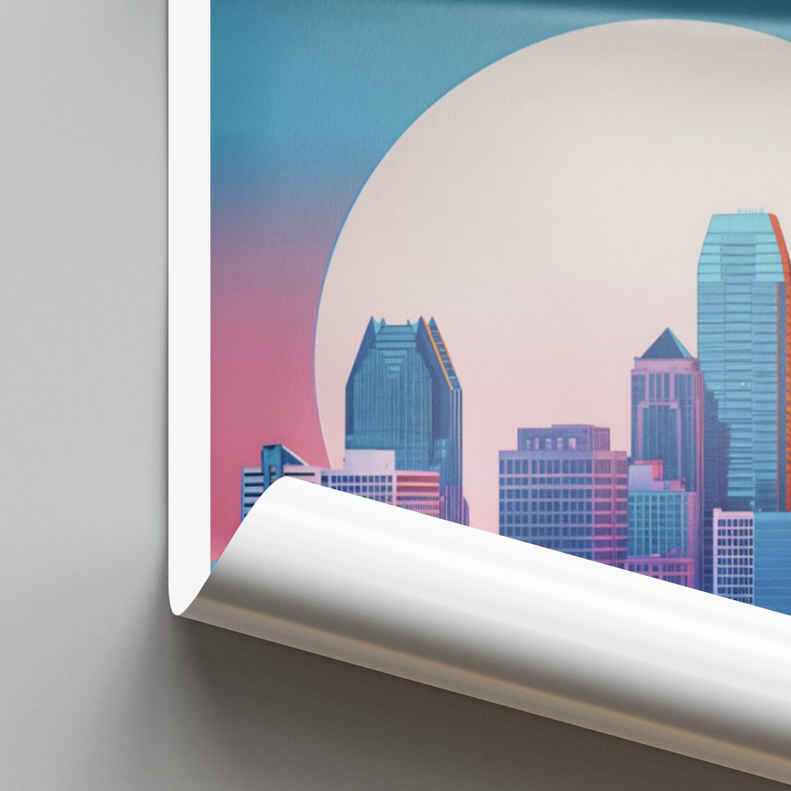 Des Moines City Skyline Under the Giant Full Moon Travel Poster - Image 2