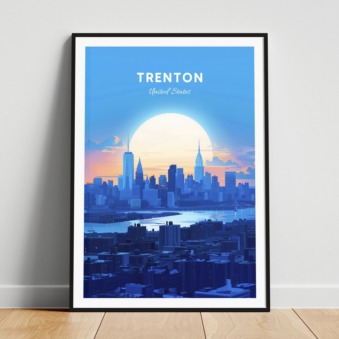 Trenton New Jersey Giant Sun Rising City Skyline Travel Poster