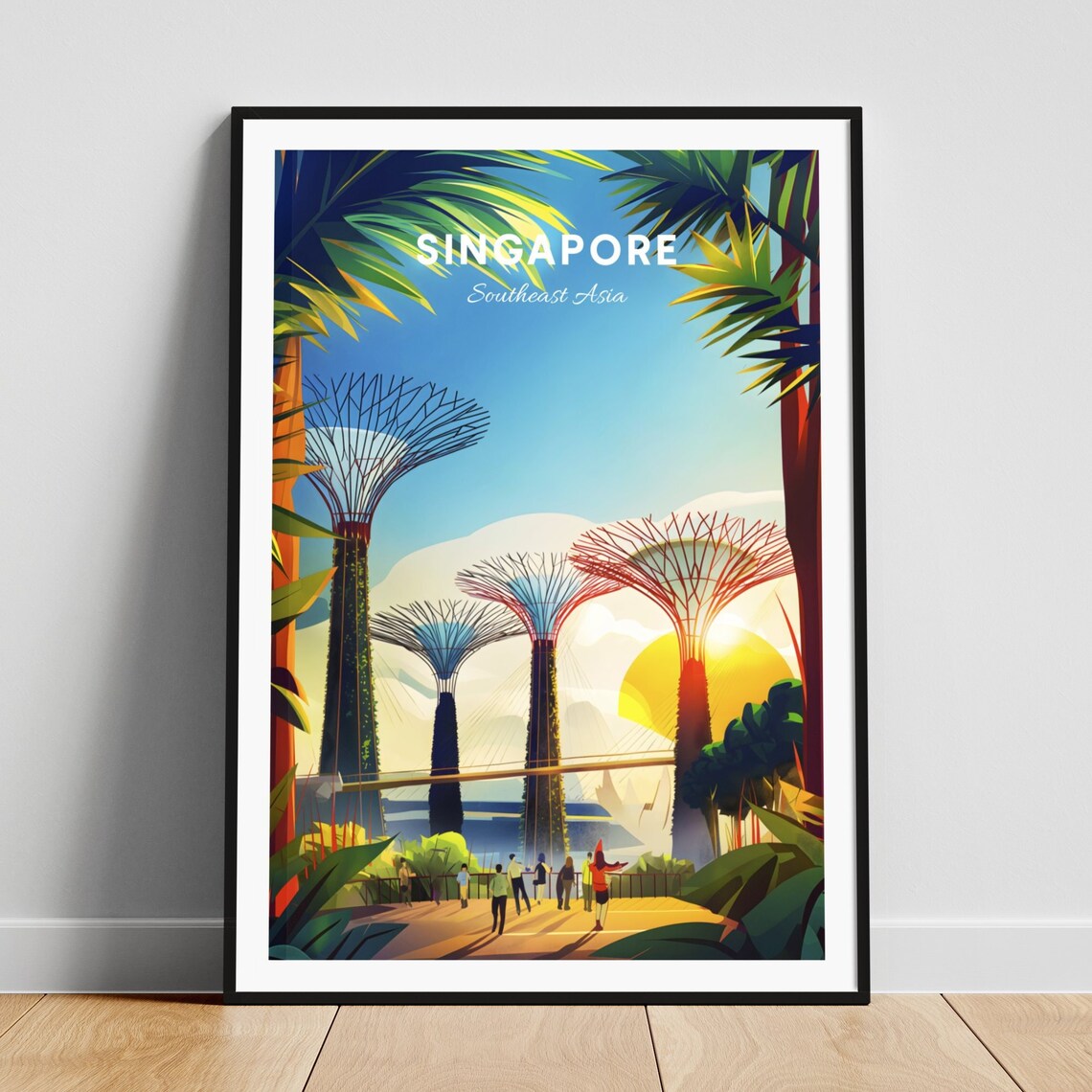 Singapore Supertree Grove Gardens By The Bay Sunset Travel Poster