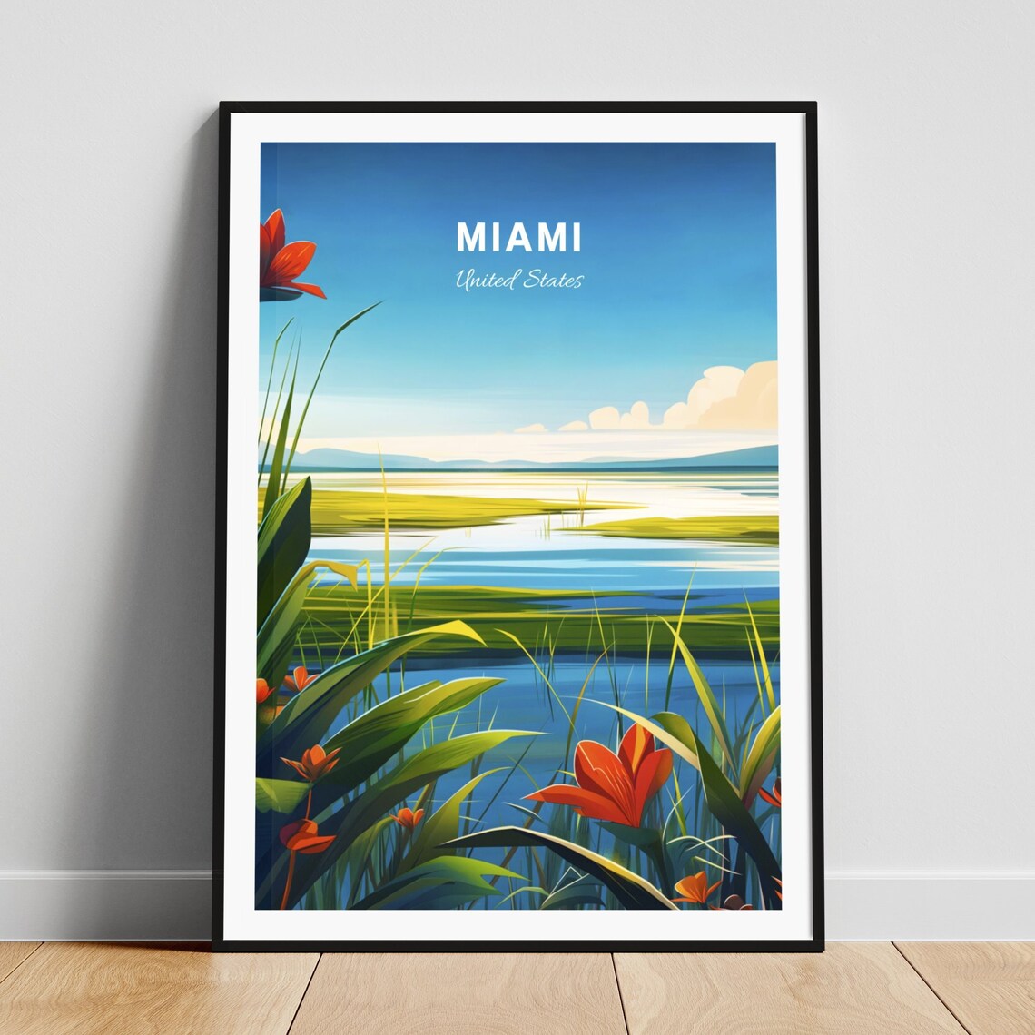 Miami Florida Wetlands Sunset Nature Birds Wildlife Travel Poster