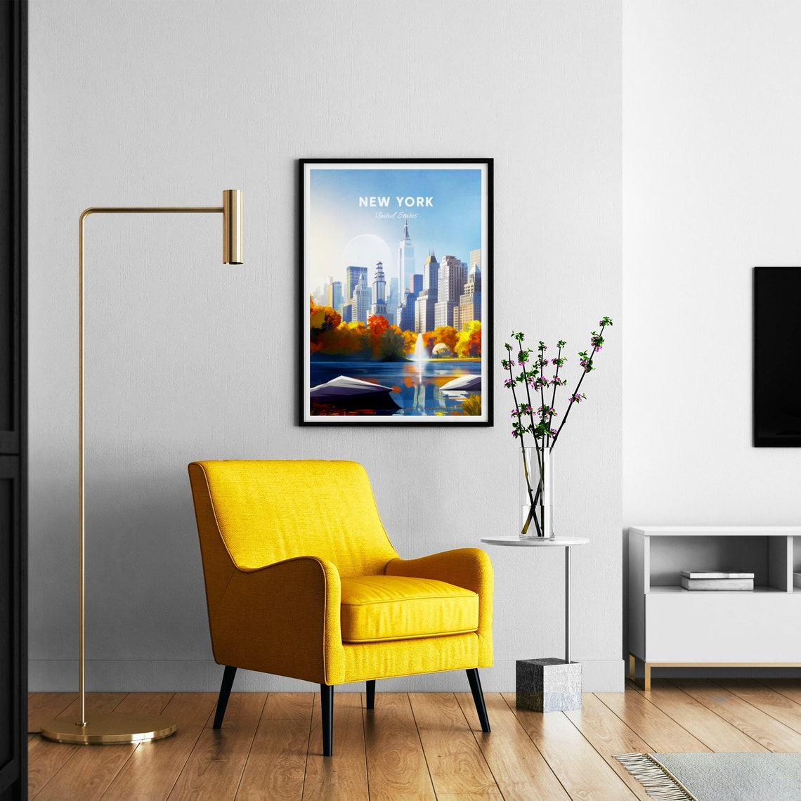 New York Manhattan Skyline from the Central Park Lake in Autumn Poster - Image 3