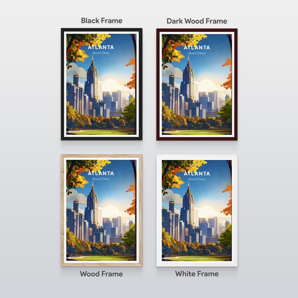 Atlanta Georgia Skyline From A Sunny Park City Travel Poster - Image 2