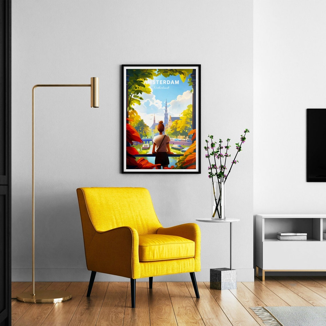 Amsterdam Netherlands Canal Overlook Autumn View Scene Art Poster - Image 2