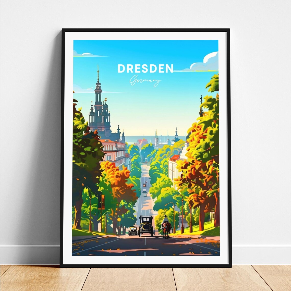 Dresden Germany Tree Lined Avenue Carriage Sun View Art Poster
