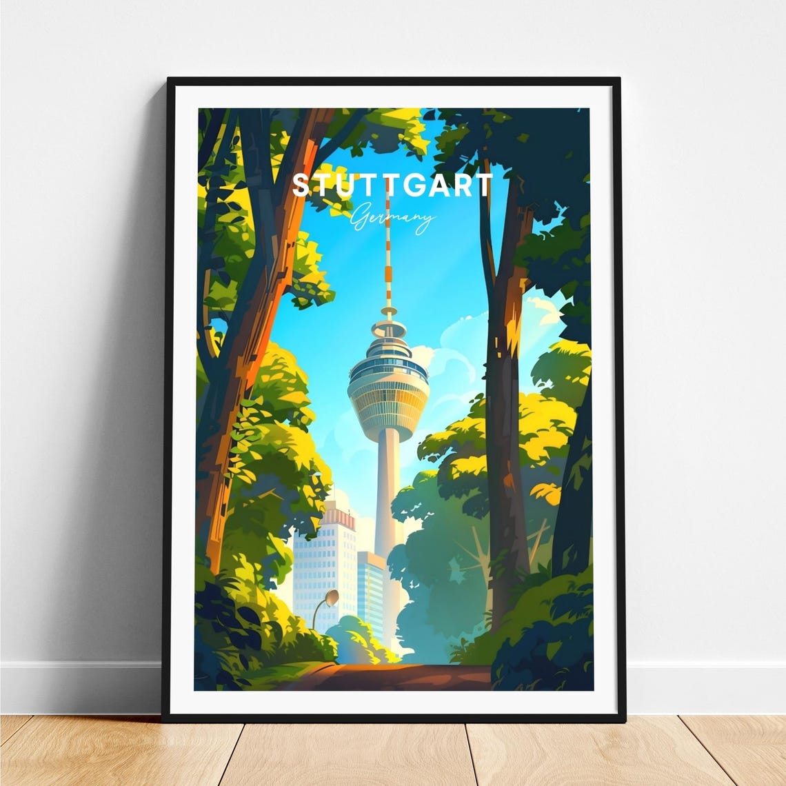Stuttgart Skyline TV Tower Forest Trees Germany Travel Poster