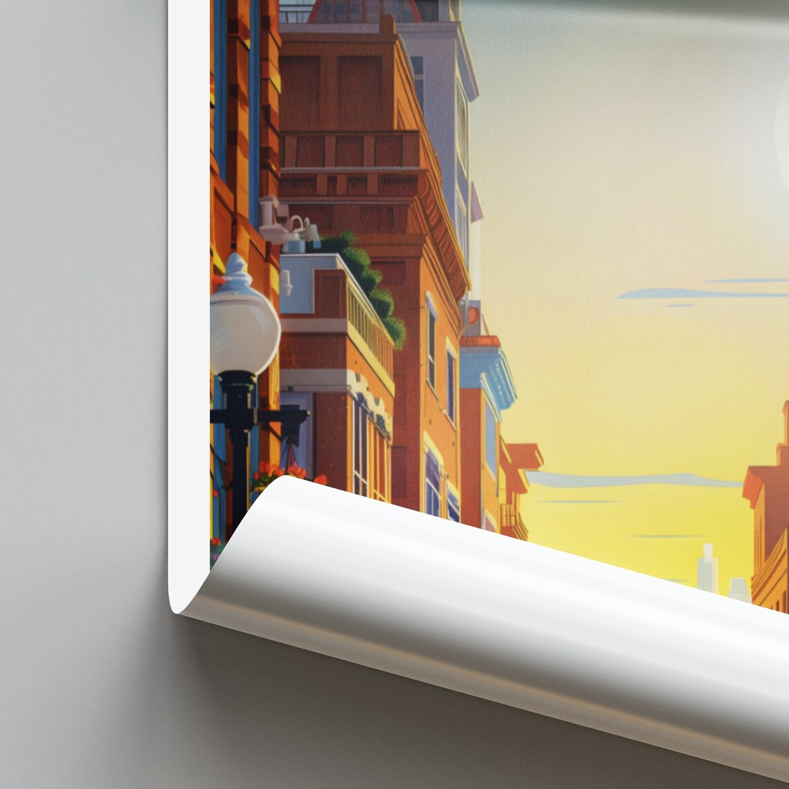 Des Moines Historic Brick Street Sunset Evening Travel Poster - Image 2