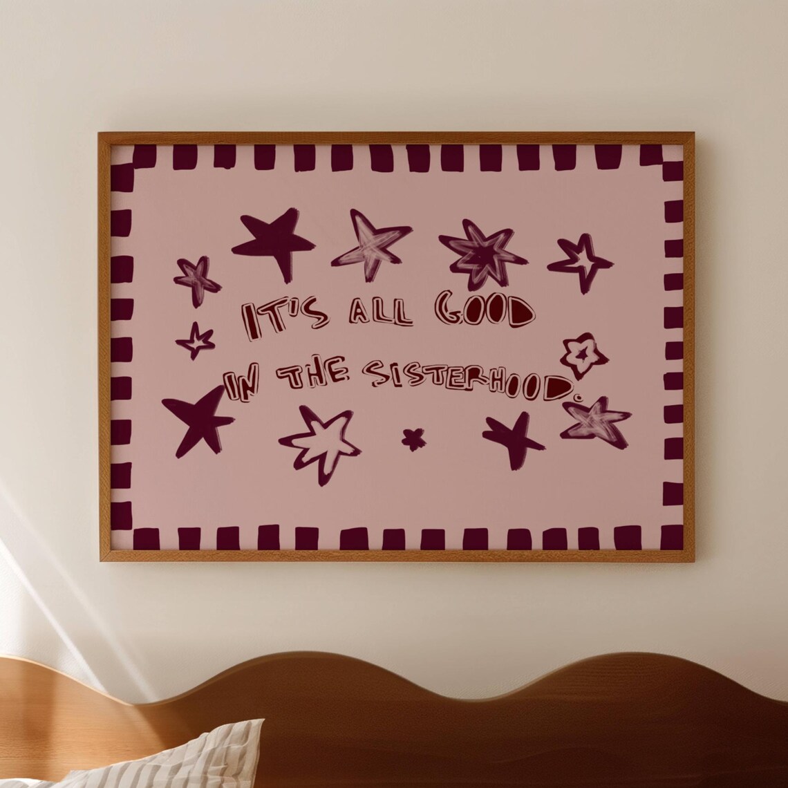 Its All Good In The Sisterhood Quote Pink Star Retro Dorm Room Poster
