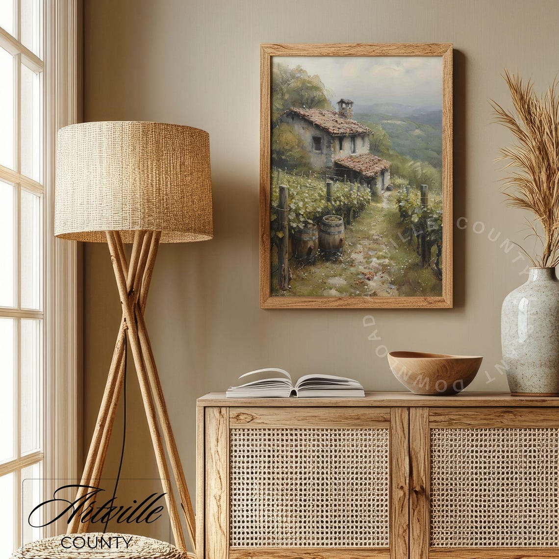Old Stone Farmhouse With Vineyard Rows Countryside Wall Poster - Image 3