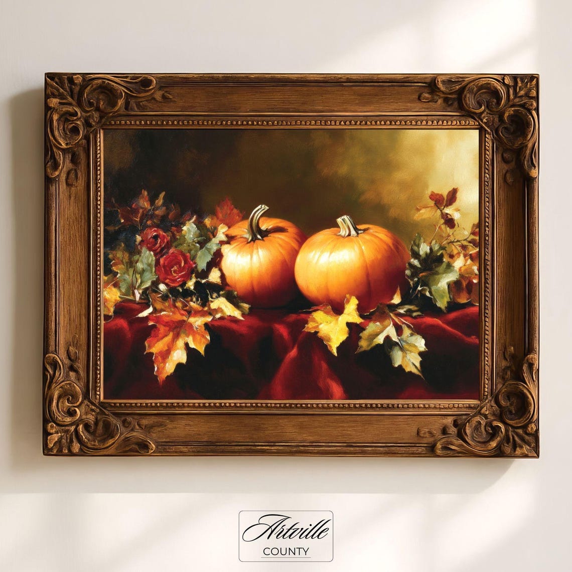 Vintage Halloween Pumpkins Oil Painting Rustic Fall Harvest Wall Art