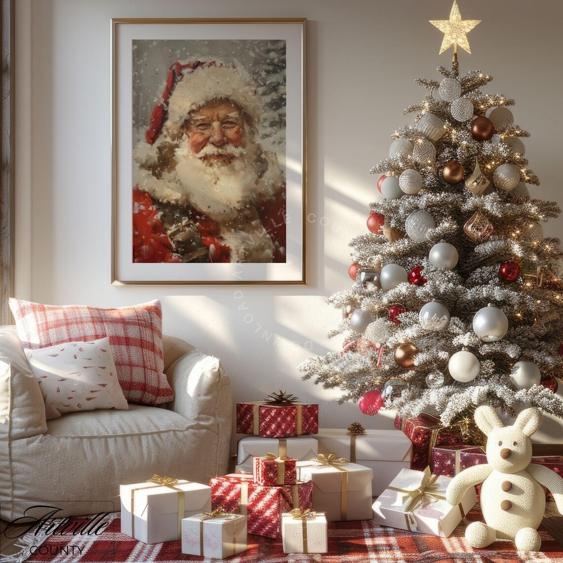 Vintage Santa Portrait Art Print, Rustic Christmas - Image 4