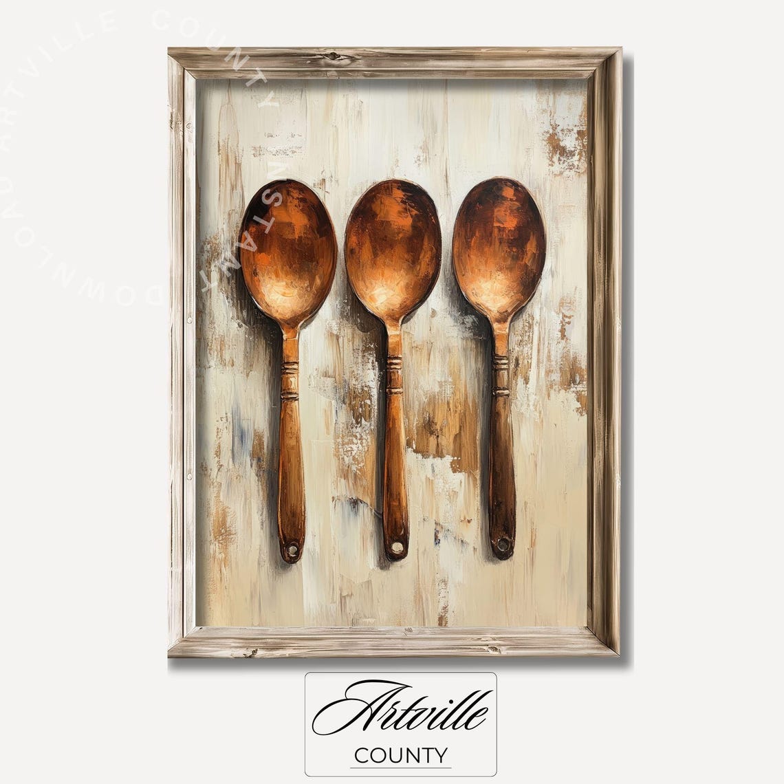 Copper Spoons Rustic Kitchen Vintage Farmhouse Utensil Painting Poster