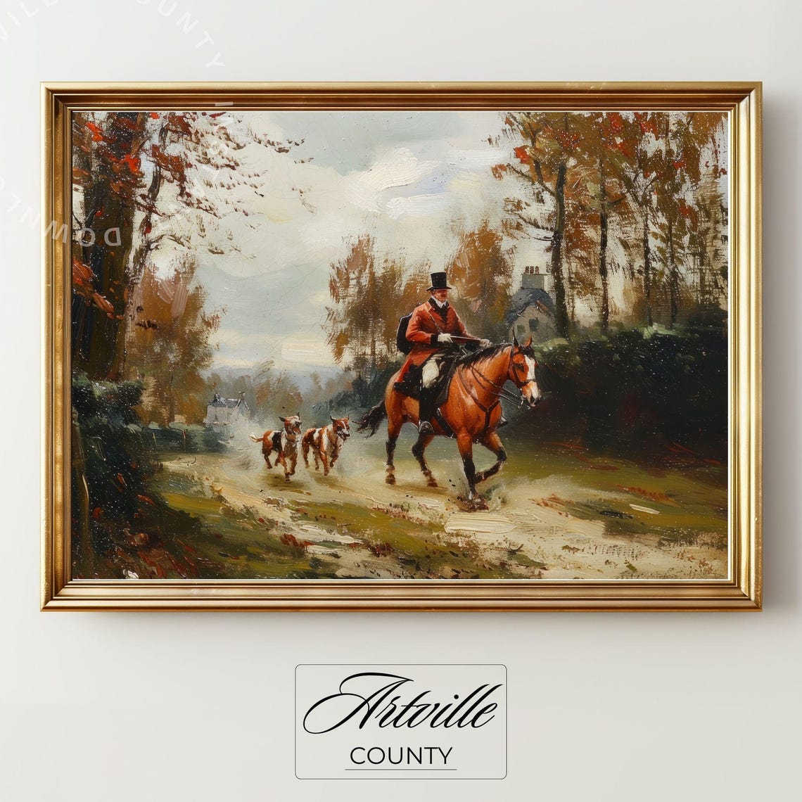 Vintage Equestrian Fox Hunt Rider on Horseback with Hounds Poster - Image 2