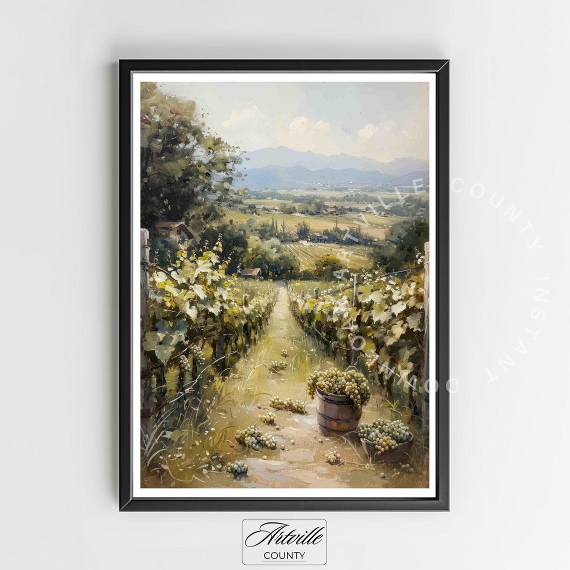 Vineyard Harvest Grape Rows Rolling Hills Vintage Landscape Poster - Image 2