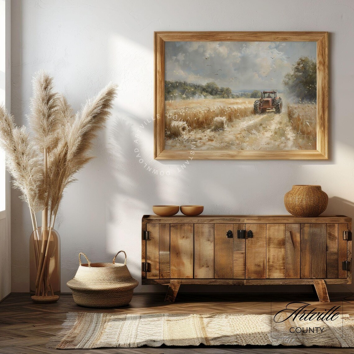 Vintage Tractor in Field, Farmhouse Art Print - Image 3