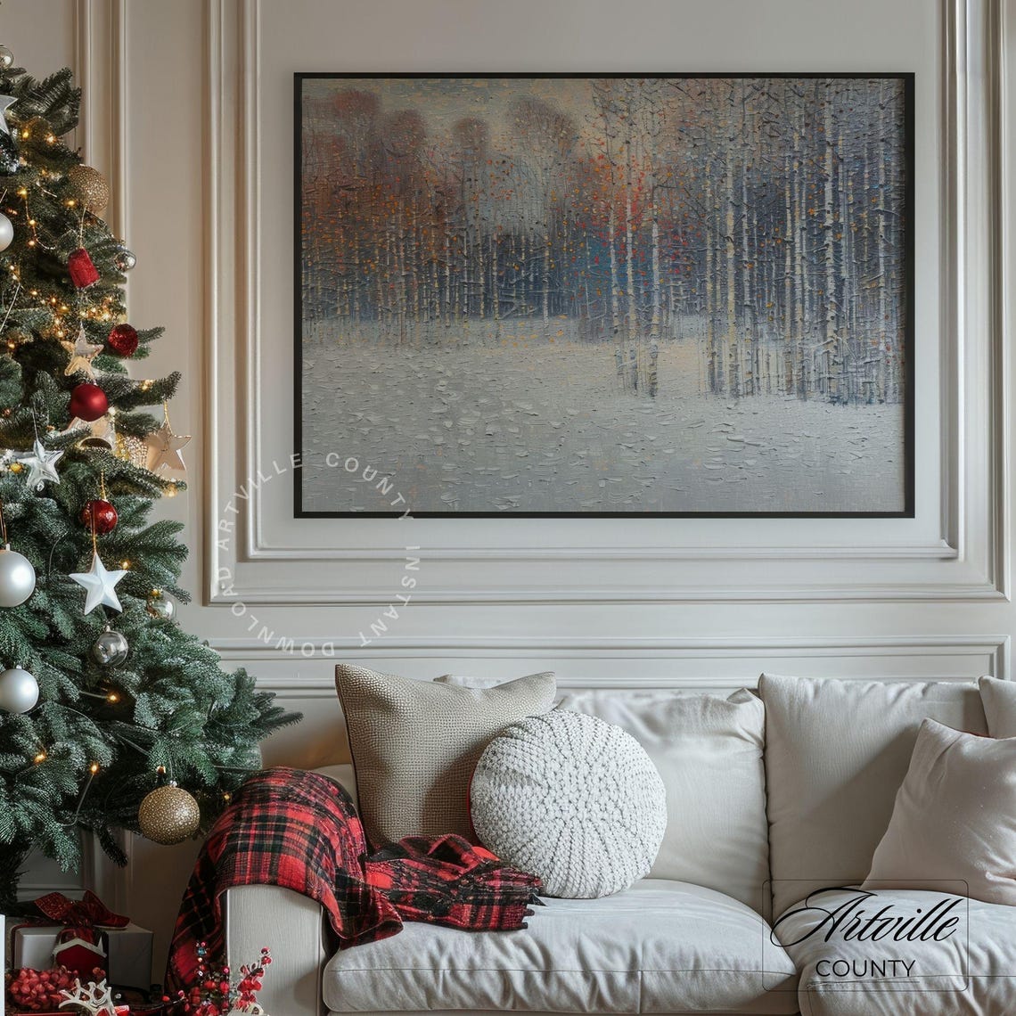 Snowy Birch Forest in Winter Abstract Textured Landscape Poster - Image 4