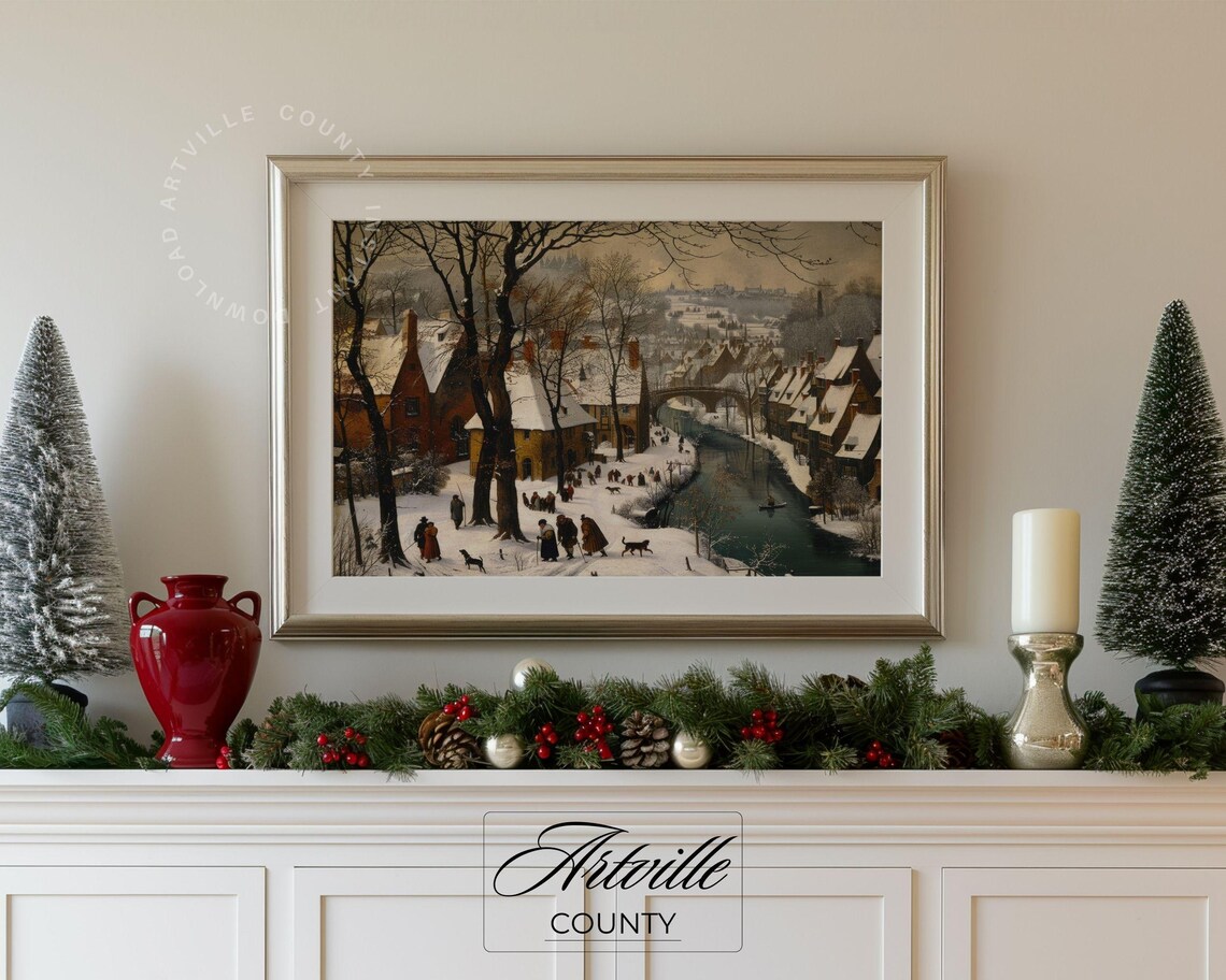 Snowy Country Landscape Painting, Rustic Winter Cottage - Image 4