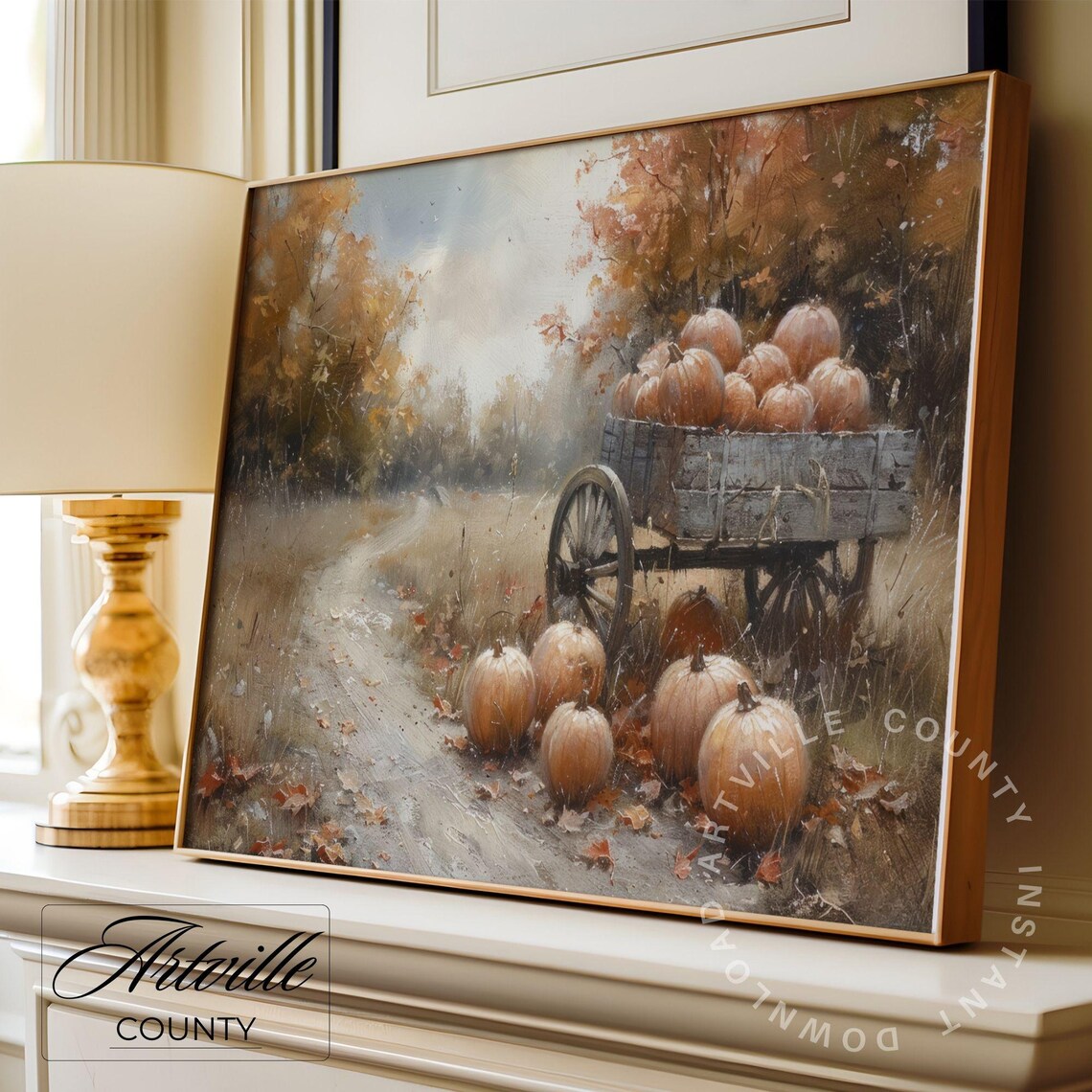Wooden Wagon Overflowing with Pumpkins Autumn Harvest Poster - Image 3