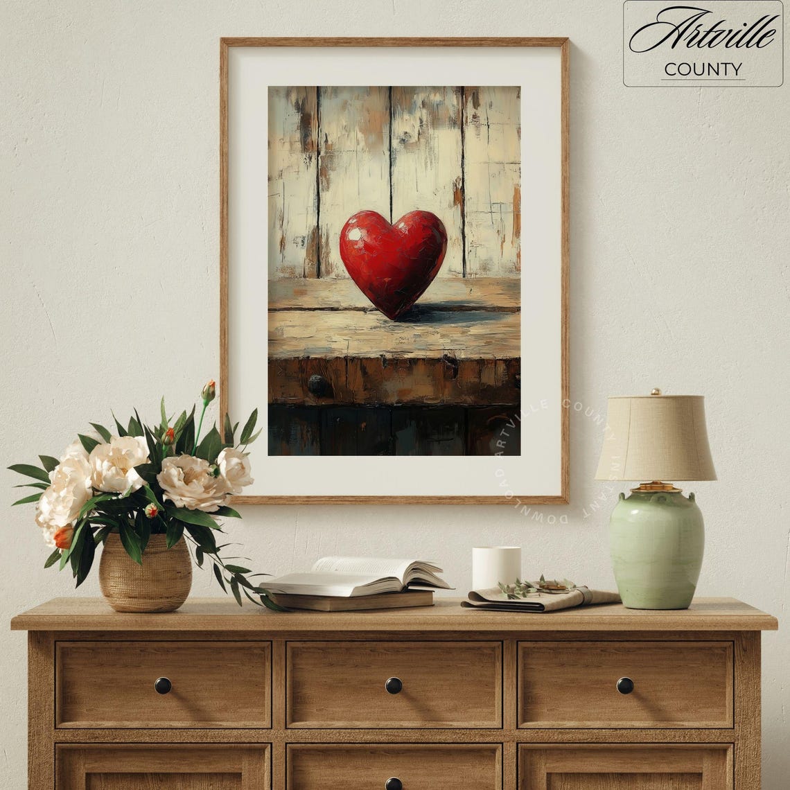 Red Heart Rustic Wood Farmhouse Vintage Love Painting Poster - Image 2