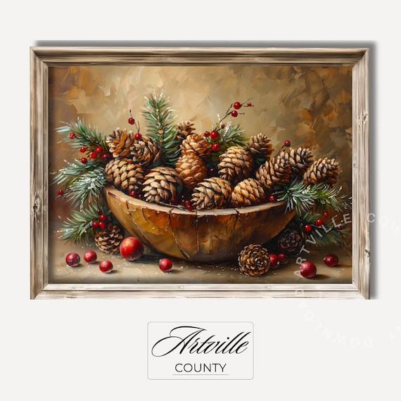 Pinecones Vintage Christmas Decor Art Print