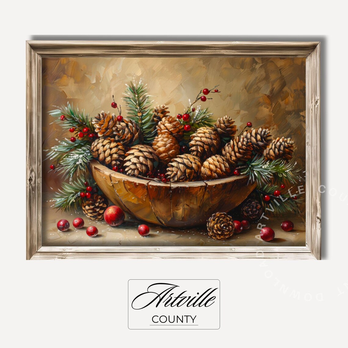 Pinecones Vintage Christmas Decor Art Print
