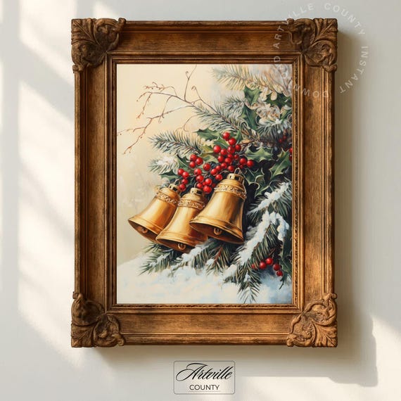 Christmas Bells Art Print, Golden Holiday Decor