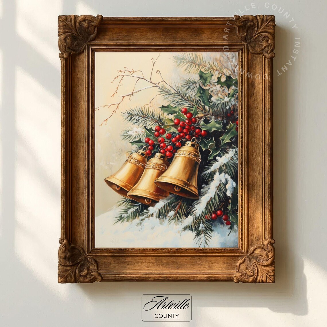 Christmas Bells Art Print, Golden Holiday Decor