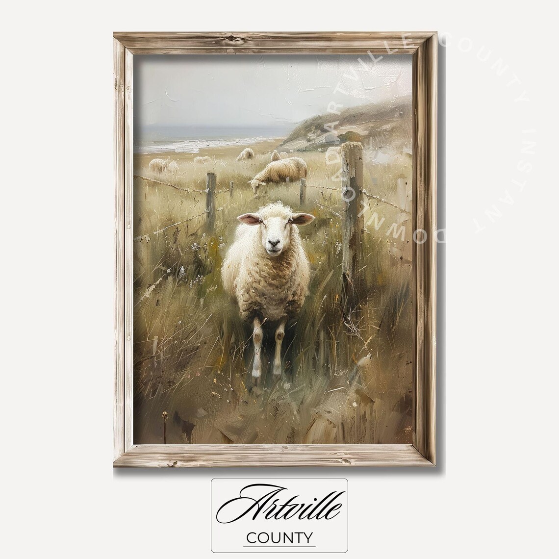 Sheep Grazing Vintage Farmhouse Art Print