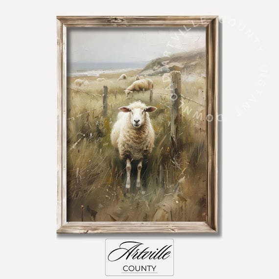 Sheep Grazing Vintage Farmhouse Art Print