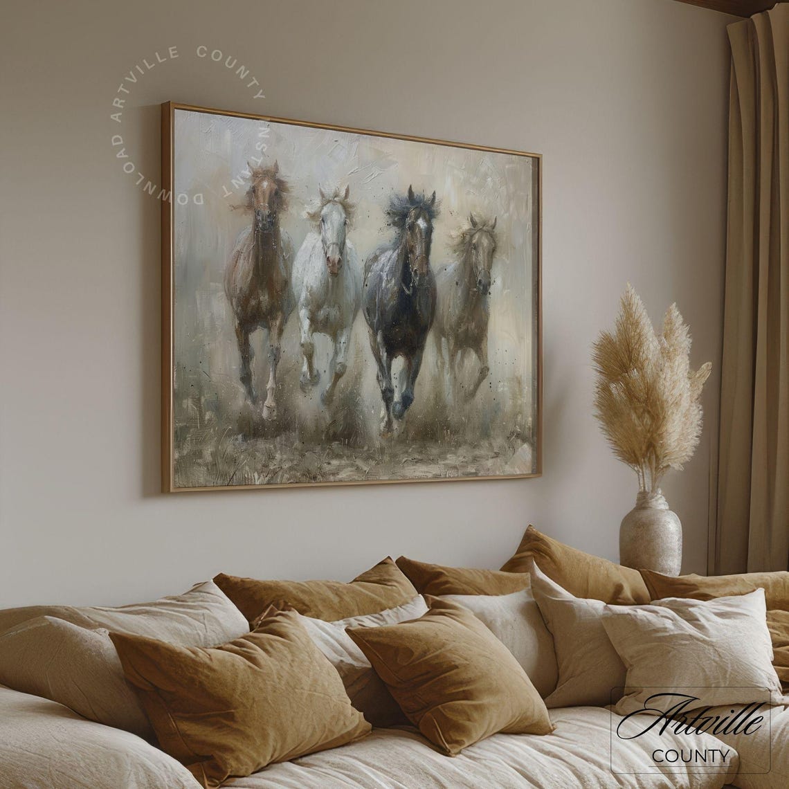 Galloping Horses Wild Herd Rustic Farmhouse Equestrian Poster - Image 3