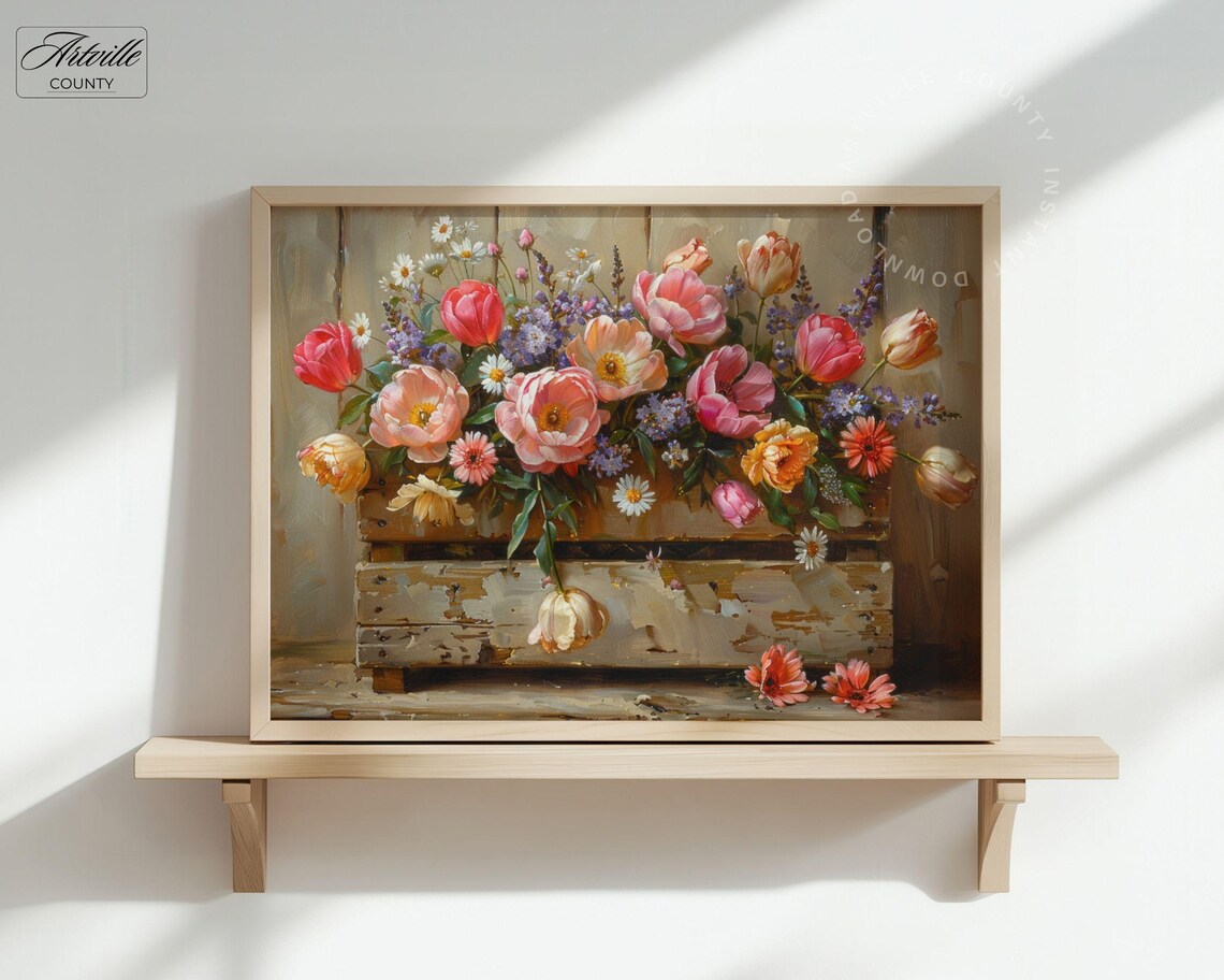 Flowers In Crate Farmhouse Floral Art Print - Image 3