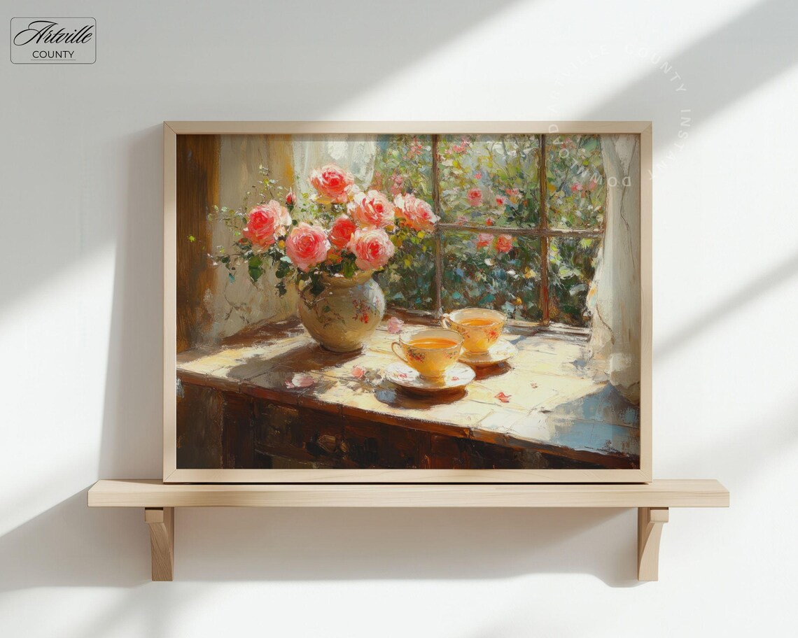 Roses And Teacups Vintage Still Life Art Print - Image 3