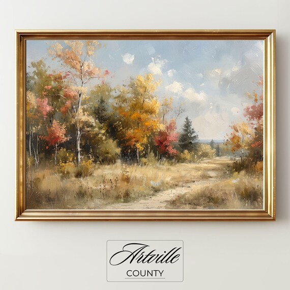 Autumn Birch Forest Fall Colors Path Vintage Painting Poster