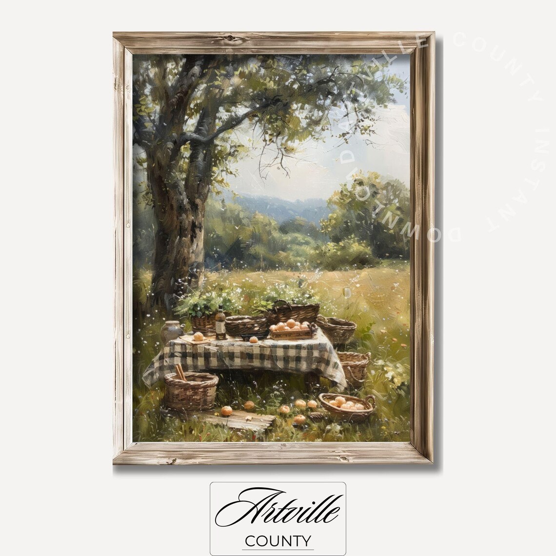 Cottagecore Picnic Table Meadow Vintage Farmhouse Harvest Poster