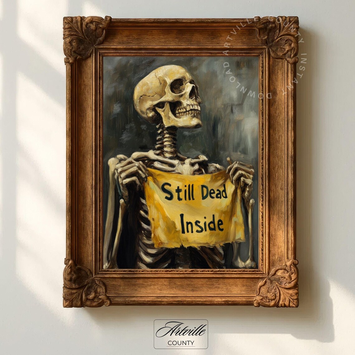 Dark Humor Skeleton Poster, Gothic Halloween Art Print
