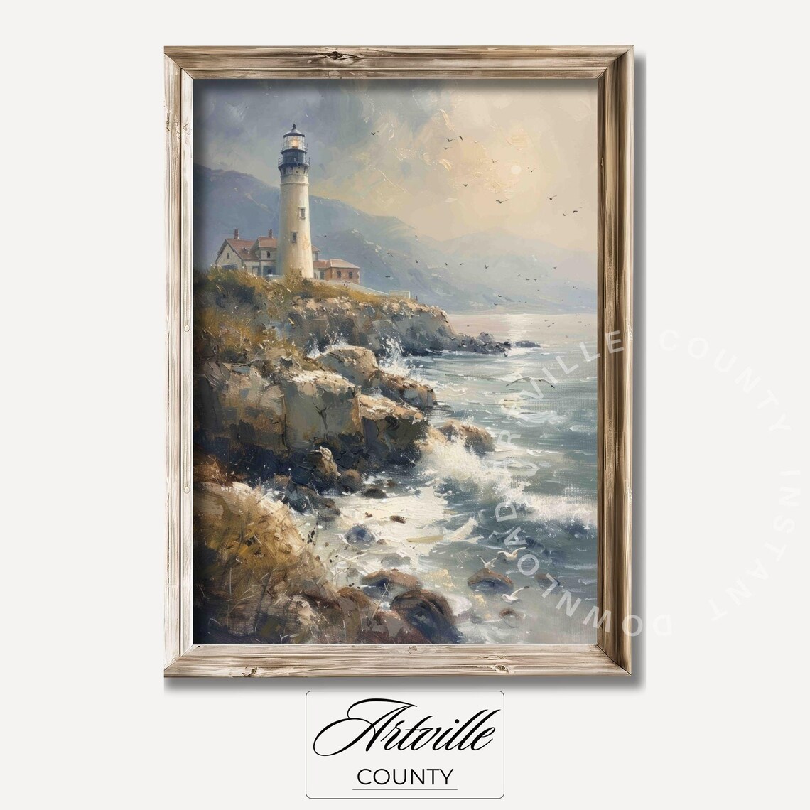 Vintage Lighthouse Nautical Landscape Art Print