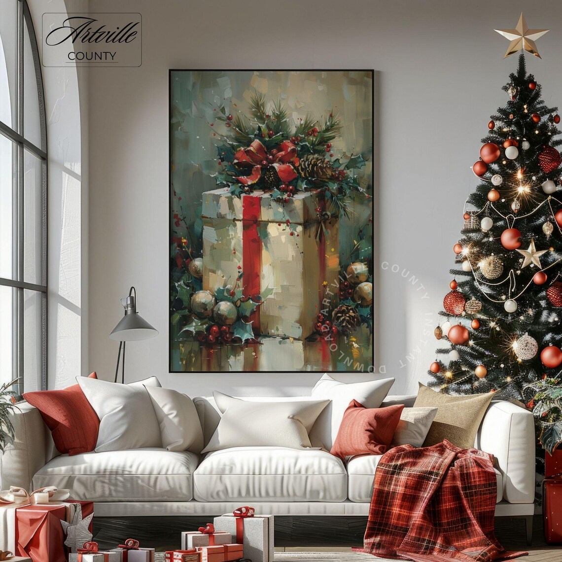 Christmas Gift Box With Pinecones Vintage Holiday Still Life Poster - Image 2