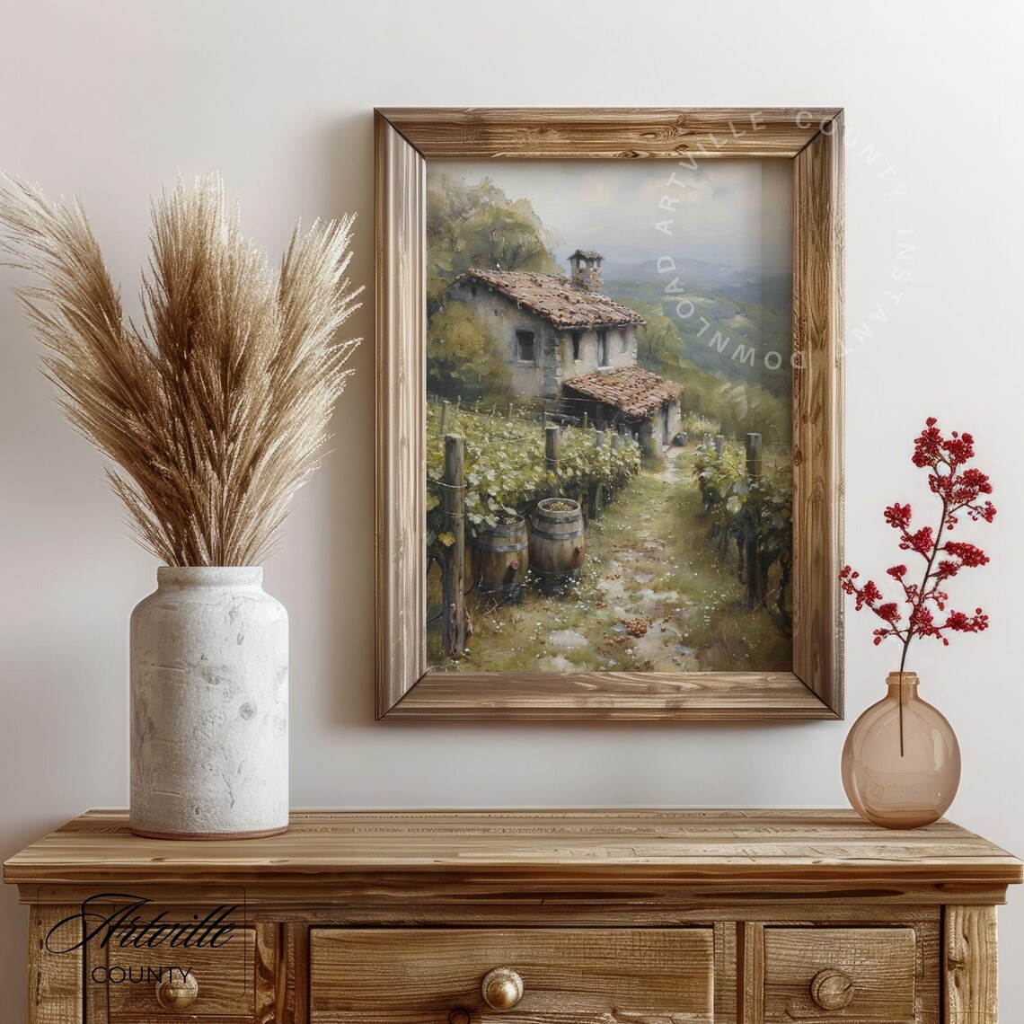 Old Stone Farmhouse With Vineyard Rows Countryside Wall Poster - Image 4
