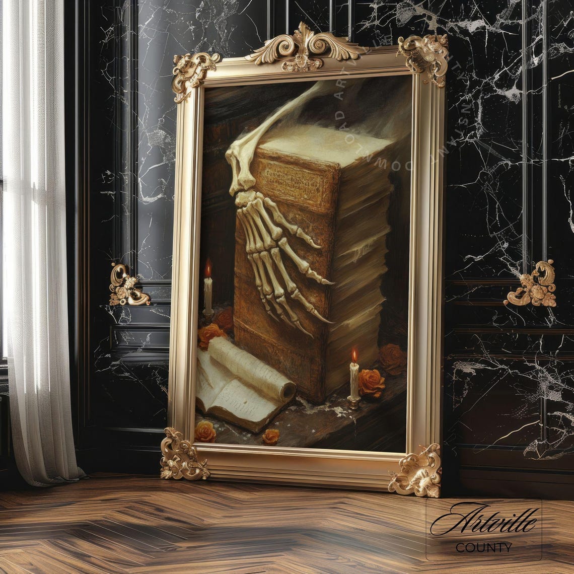 Skeleton Hand on Ancient Tome Candles Dark Academia Occult Poster - Image 4