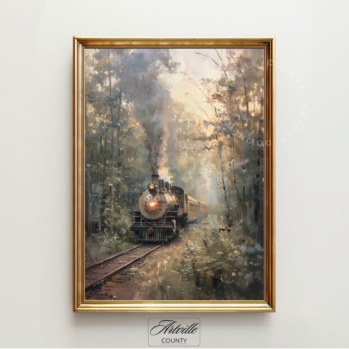 Vintage Steam Train Art, Countryside Sunset Print - Image 2